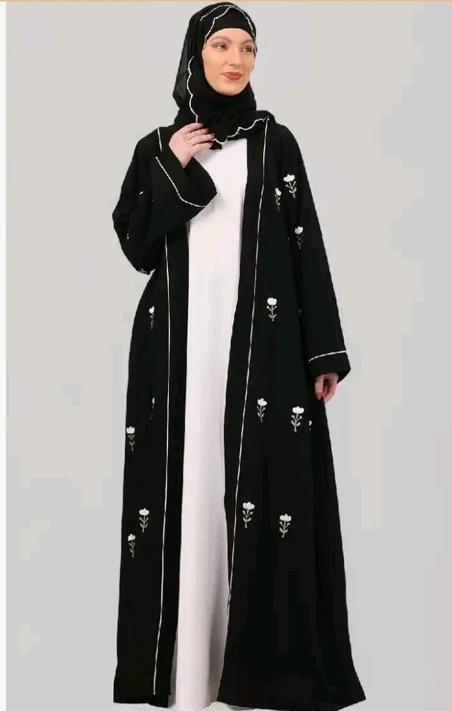 CEY Fabric Layered Abaya Dress for Women with Embroidery
- M, Black & White