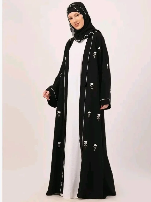 CEY Fabric Layered Abaya Dress for Women with Embroidery
- M, Black & White