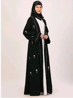 CEY Fabric Layered Abaya Dress for Women with Embroidery
- M, Black & White