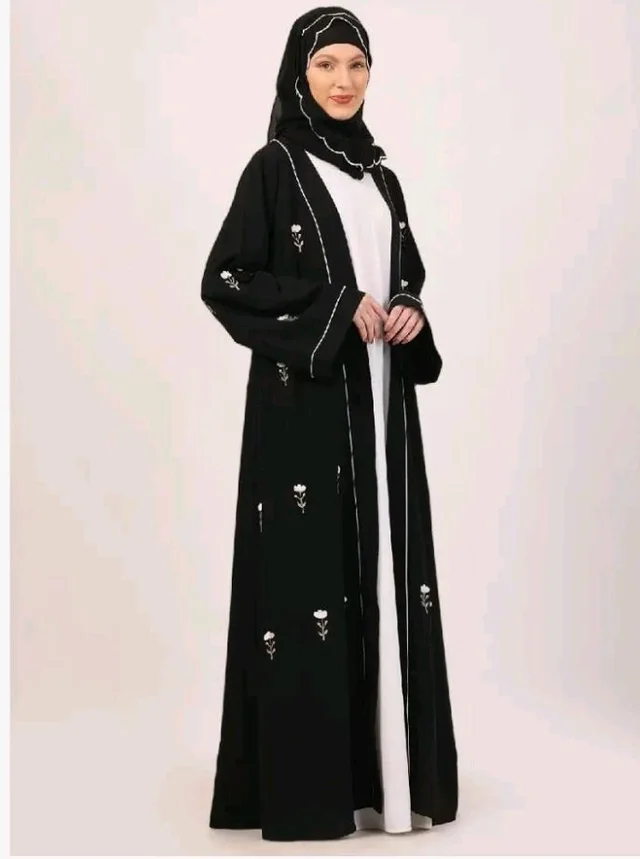 CEY Fabric Layered Abaya Dress for Women with Embroidery
- M, Black & White
