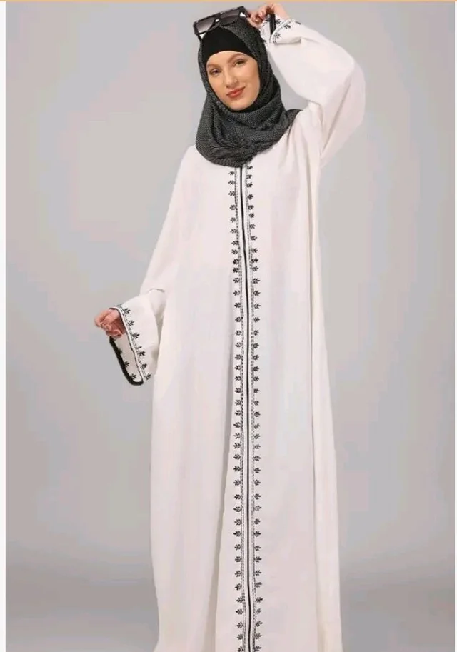Women’s CEY Fabric Classic Hand Embroidered A-Line Abaya Dress (BT-EAB-006)
- L, White