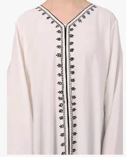 Women’s CEY Fabric Classic Hand Embroidered A-Line Abaya Dress (BT-EAB-006)
- L, White