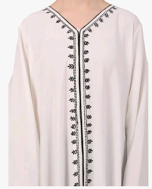 Women’s CEY Fabric Classic Hand Embroidered A-Line Abaya Dress (BT-EAB-006)
- L, White