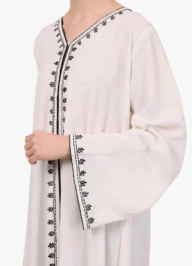 Women’s CEY Fabric Classic Hand Embroidered A-Line Abaya Dress (BT-EAB-006)
- L, White