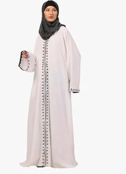 Women’s CEY Fabric Classic Hand Embroidered A-Line Abaya Dress (BT-EAB-006)
- L, White