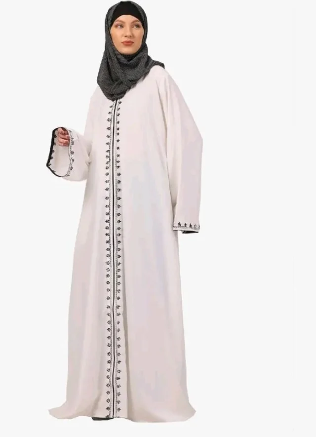 Women’s CEY Fabric Classic Hand Embroidered A-Line Abaya Dress (BT-EAB-006)
- L, White