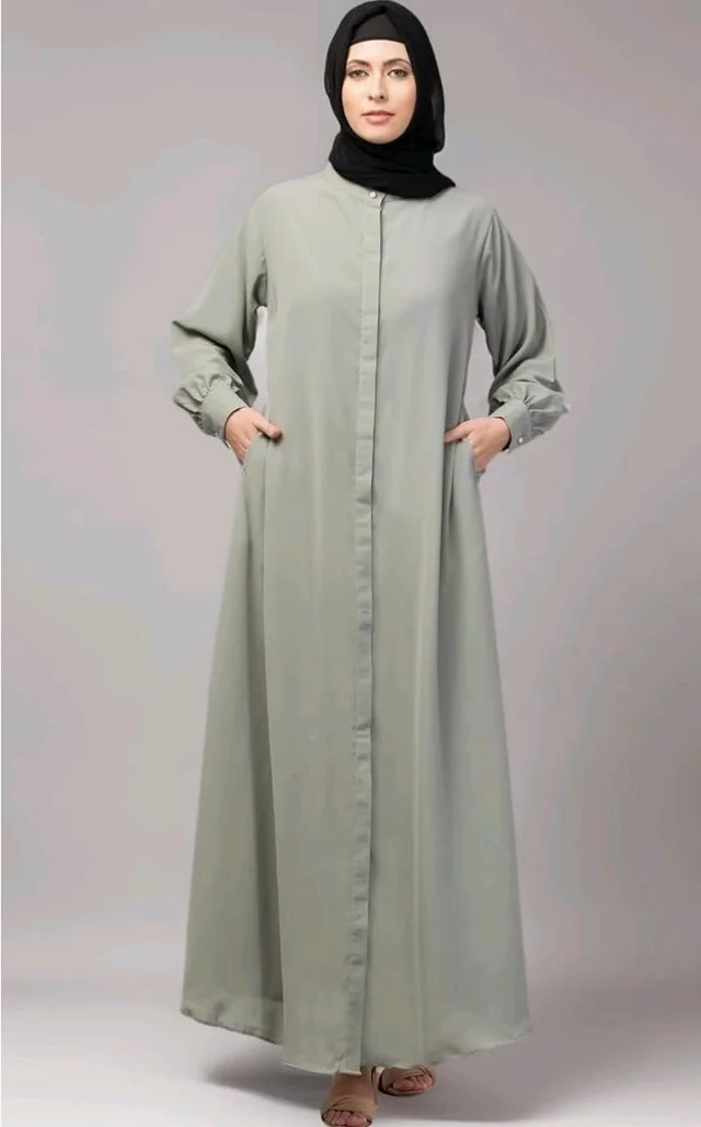 Mallika Women Modest Wear Front Open Abaya Burkha for Everyday use
- M, Saga Green