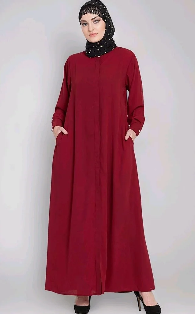 Mallika Women Modest Wear Front Open Abaya Burkha for Everyday use
- 2XL, Maroon
