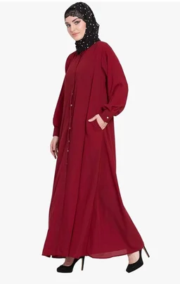 Mallika Women Modest Wear Front Open Abaya Burkha for Everyday use
- 2XL, Maroon