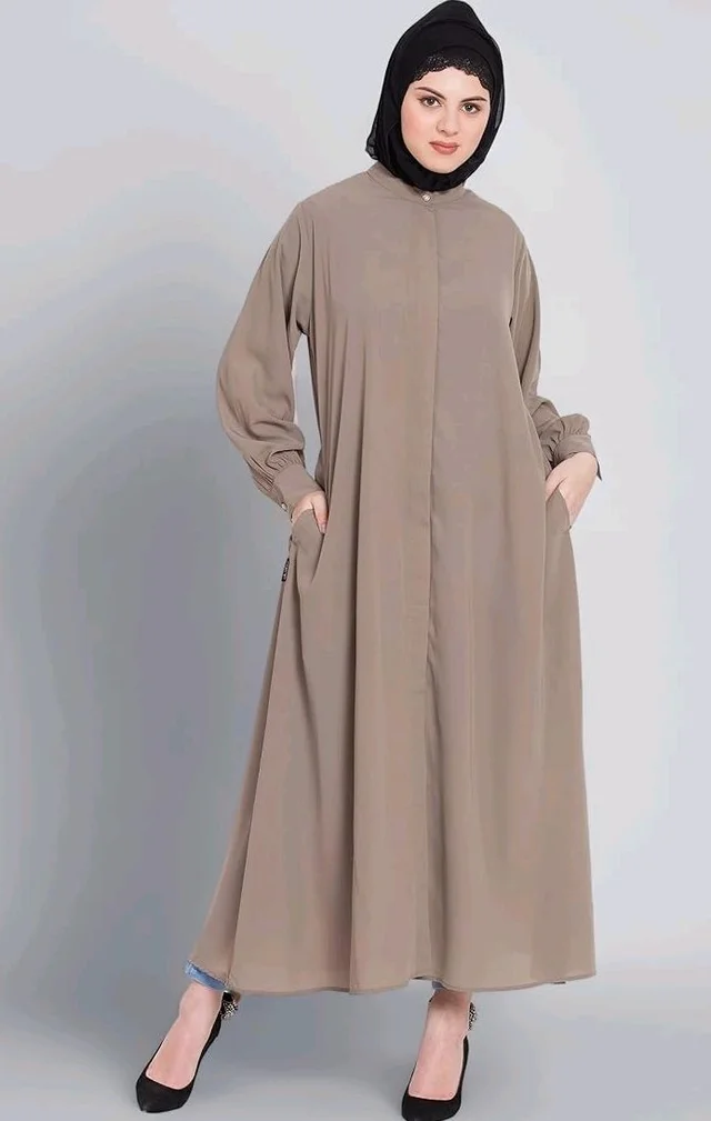 Mallika Women Modest Wear Front Open Abaya Burkha for Everyday use
- L, Khaki