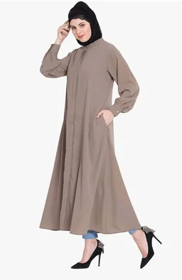 Mallika Women Modest Wear Front Open Abaya Burkha for Everyday use
- L, Khaki