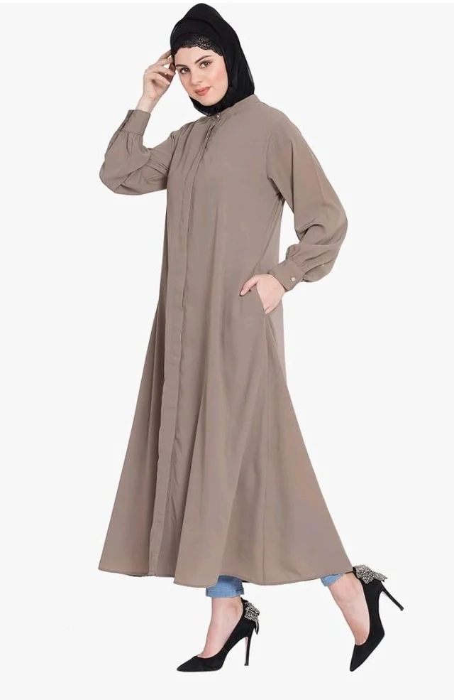 Mallika Women Modest Wear Front Open Abaya Burkha for Everyday use
- L, Khaki