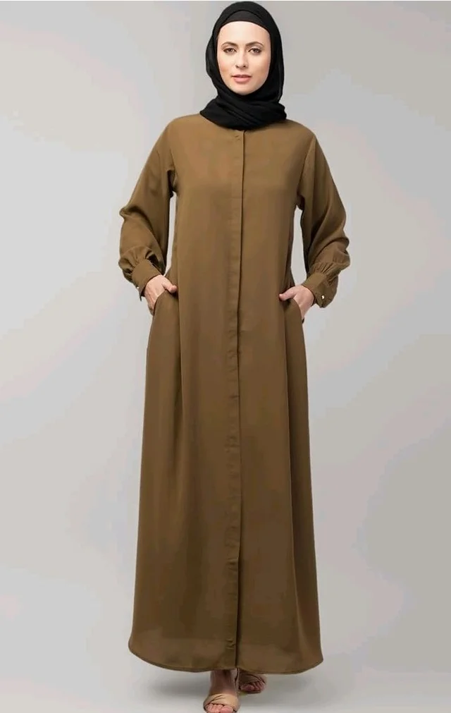 Mallika Women Modest Wear Front Open Abaya Burkha for Everyday use
- L, Gold Brown