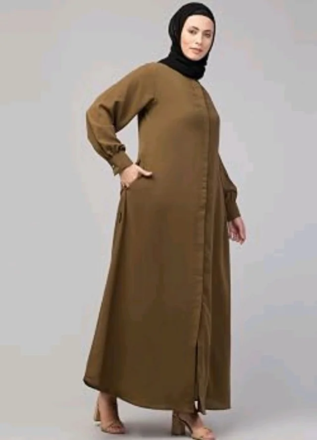 Mallika Women Modest Wear Front Open Abaya Burkha for Everyday use
- L, Gold Brown
