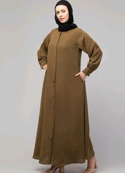 Mallika Women Modest Wear Front Open Abaya Burkha for Everyday use
- L, Gold Brown