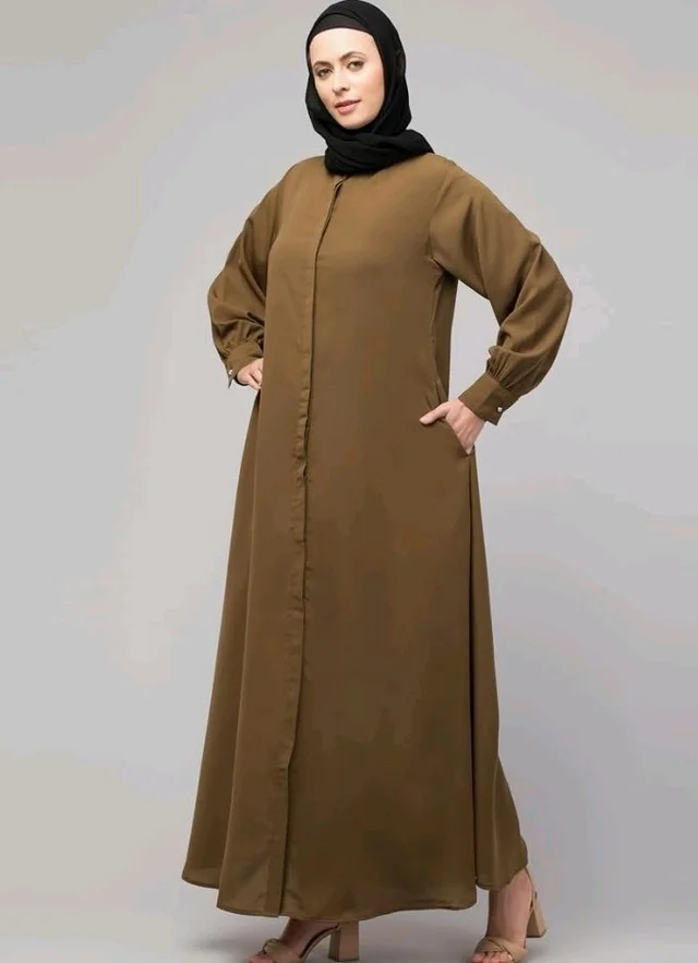 Mallika Women Modest Wear Front Open Abaya Burkha for Everyday use
- L, Gold Brown