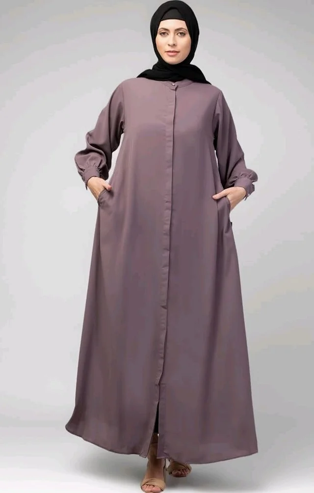 Mallika Women Modest Wear Front Open Abaya Burkha for Everyday use
- S, Dustry Purple
