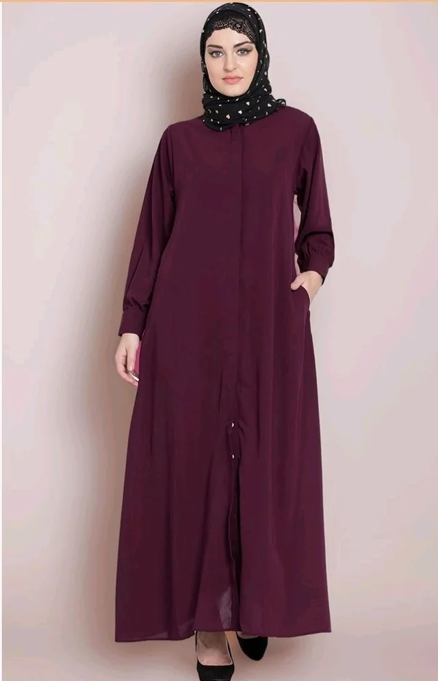 Mallika Women Modest Wear Front Open Abaya Burkha for Everyday use
- 2XL, Wine