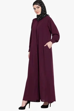 Mallika Women Modest Wear Front Open Abaya Burkha for Everyday use
- 2XL, Wine