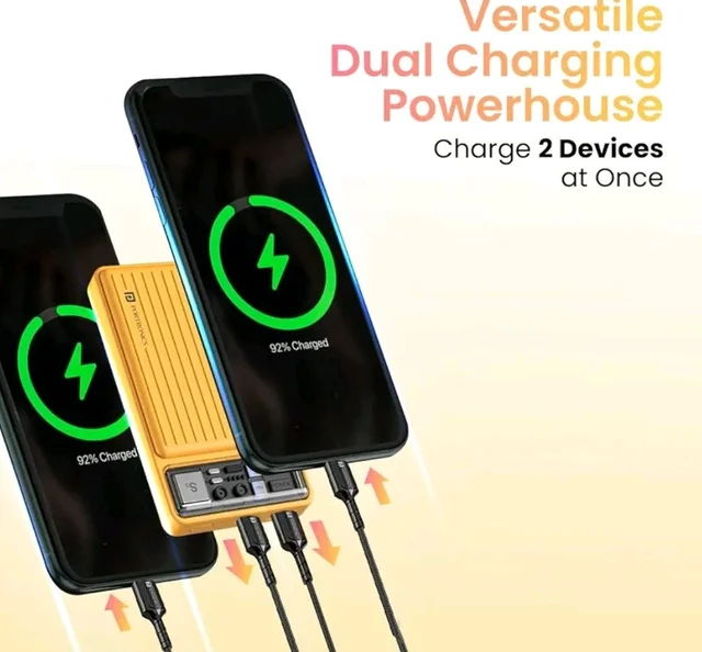 Portronics Luxcell Mini 10K Advanced 10000 mAh Nano Power Bank with 22.5W Max Output, LED Indicator, Mach USB-A Output, Type C PD Output, Type C Input, Wake Up Button(Yellow)