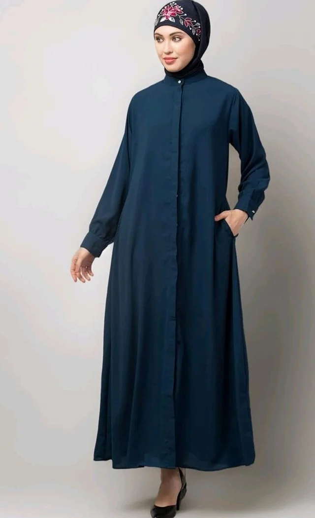 Mallika Women Modest Wear Front Open Abaya Burkha for Everyday use
- L, Teal