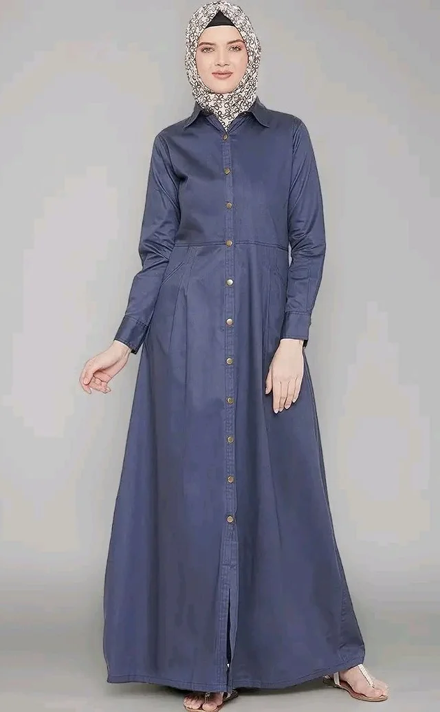 Momin Libas Navy Blue Twill Front Open Abaya Burqa
- 2XL, Navy Blue