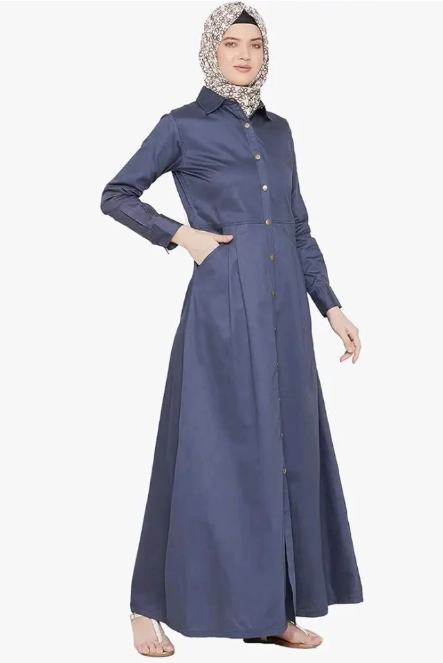 Momin Libas Navy Blue Twill Front Open Abaya Burqa
- 2XL, Navy Blue