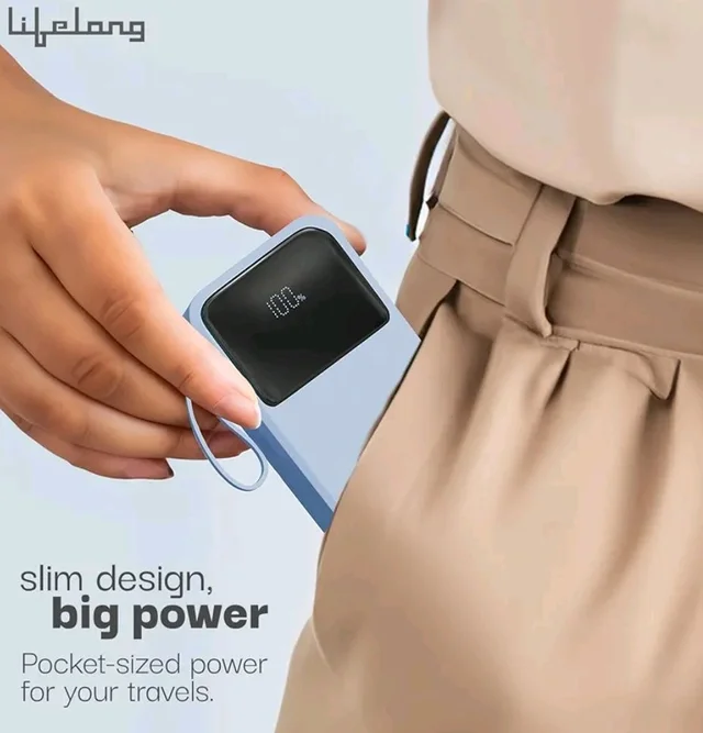 Lifelong Electronics 20000mAh 22.5W Fast Charging Power Bank | 3 Inputs (1 Built-in USB A Cable + 1 C + 1 Lightning Port) & 6 Outputs (3 Built-in Cables + 1 C + 2 A Port) | Small Pocket Size Powerbank