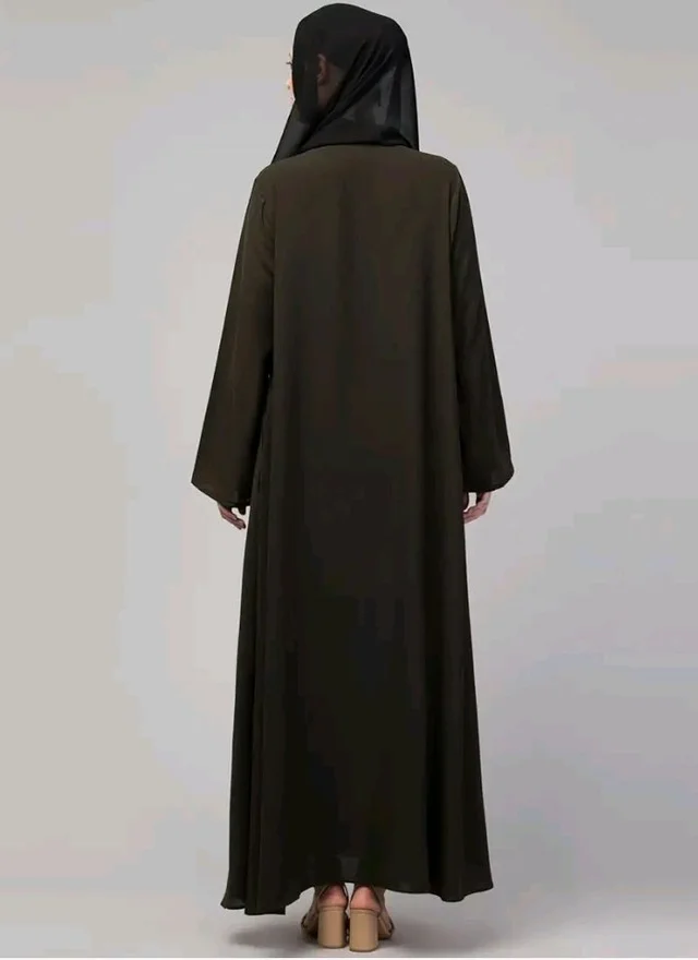 Mallika Women Modest Wear Nida Matt Front Open Zipper Abaya Burkha for Everyday use
- 2XL, Olive