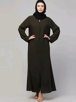 Mallika Women Modest Wear Nida Matt Front Open Zipper Abaya Burkha for Everyday use
- 2XL, Olive
