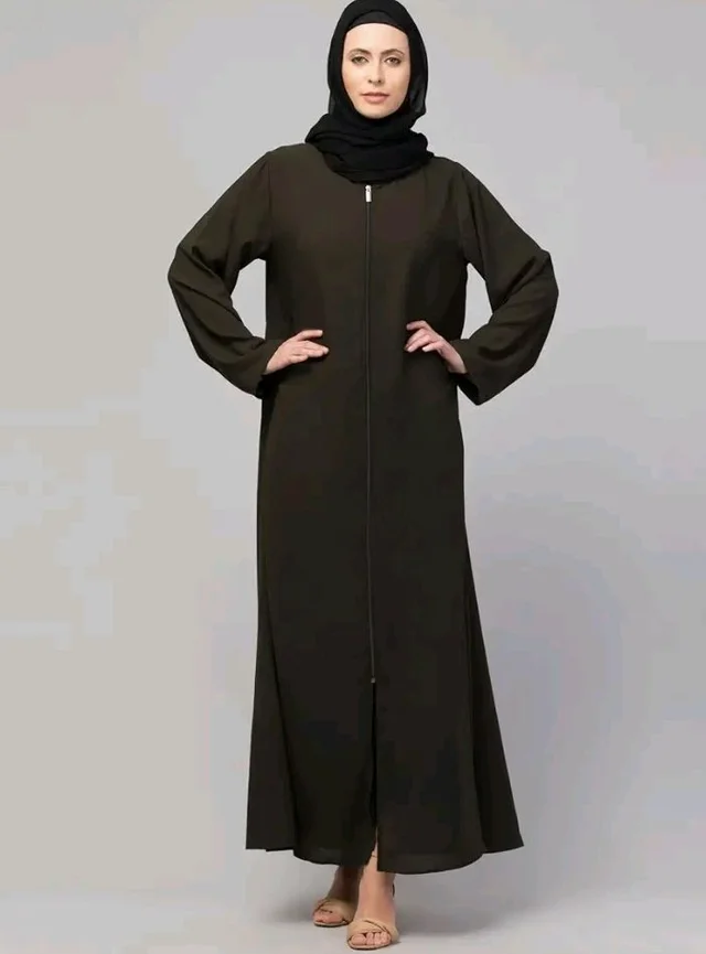Mallika Women Modest Wear Nida Matt Front Open Zipper Abaya Burkha for Everyday use
- 2XL, Olive