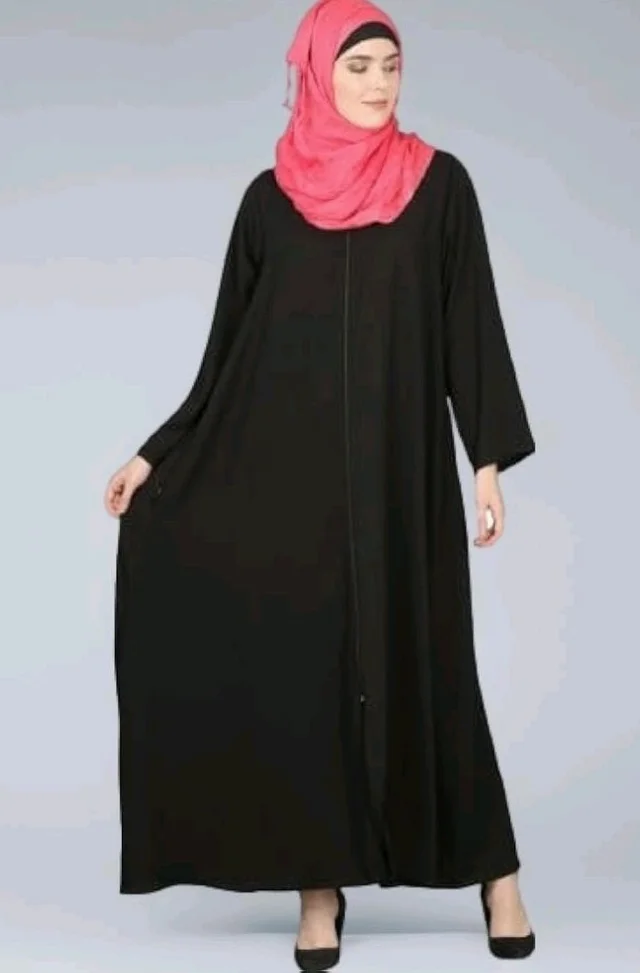 Mallika Women Modest Wear Nida Matt Front Open Zipper Abaya Burkha for Everyday use
- 2XL, Black