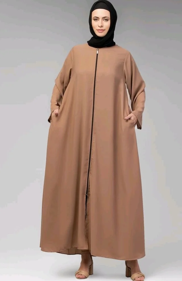 Mallika Women Modest Wear Nida Matt Front Open Zipper Abaya Burkha for Everyday use
- L, Skin