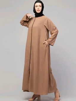 Mallika Women Modest Wear Nida Matt Front Open Zipper Abaya Burkha for Everyday use
- L, Skin