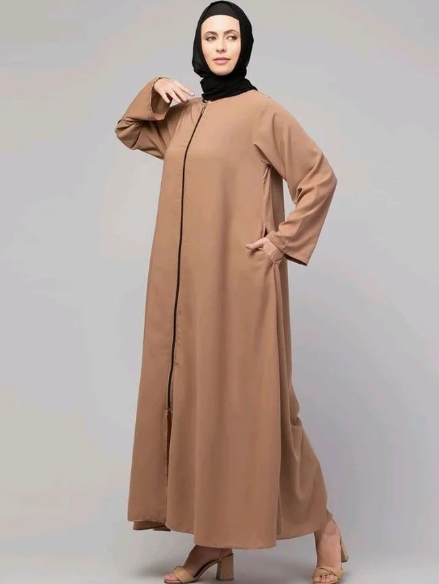 Mallika Women Modest Wear Nida Matt Front Open Zipper Abaya Burkha for Everyday use
- L, Skin