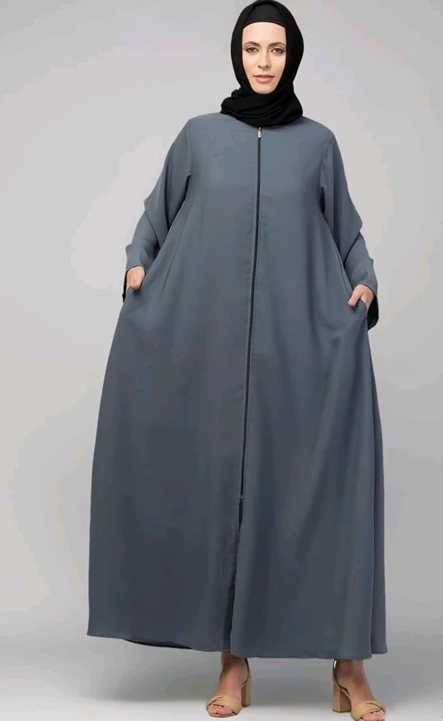 Mallika Women Modest Wear Nida Matt Front Open Zipper Abaya Burkha for Everyday use
- 2XL, Grey