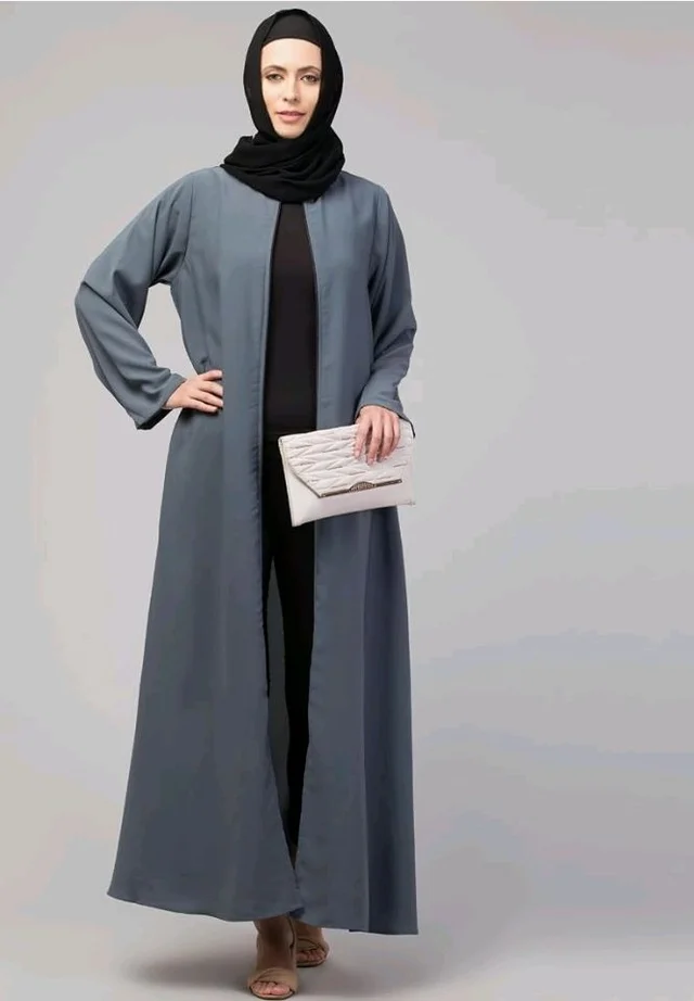 Mallika Women Modest Wear Nida Matt Front Open Zipper Abaya Burkha for Everyday use
- 2XL, Grey