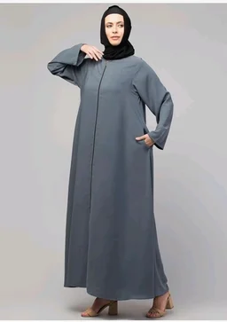 Mallika Women Modest Wear Nida Matt Front Open Zipper Abaya Burkha for Everyday use
- 2XL, Grey