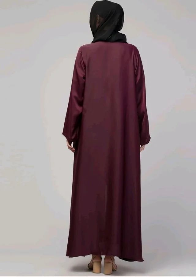 Mallika Women Modest Wear Nida Matt Front Open Zipper Abaya Burkha for Everyday use
- 2XL, Wine