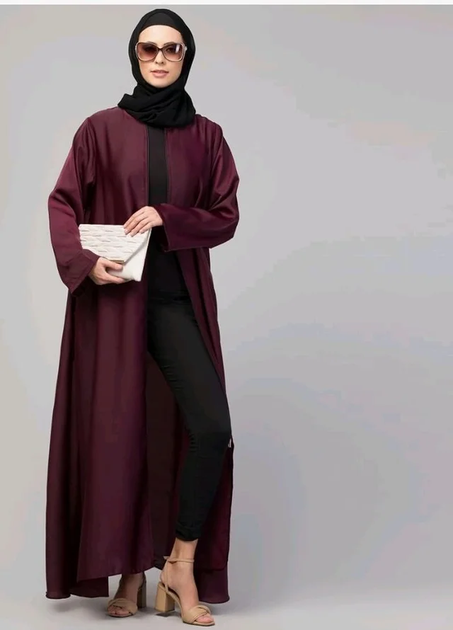 Mallika Women Modest Wear Nida Matt Front Open Zipper Abaya Burkha for Everyday use
- 2XL, Wine