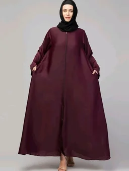 Mallika Women Modest Wear Nida Matt Front Open Zipper Abaya Burkha for Everyday use
- 2XL, Wine