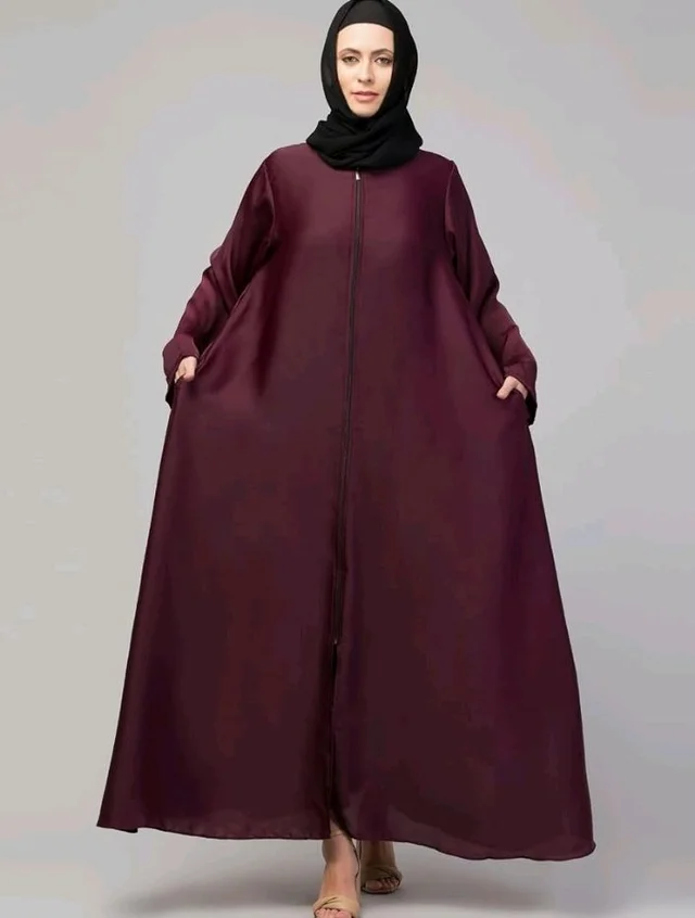 Mallika Women Modest Wear Nida Matt Front Open Zipper Abaya Burkha for Everyday use
- 2XL, Wine