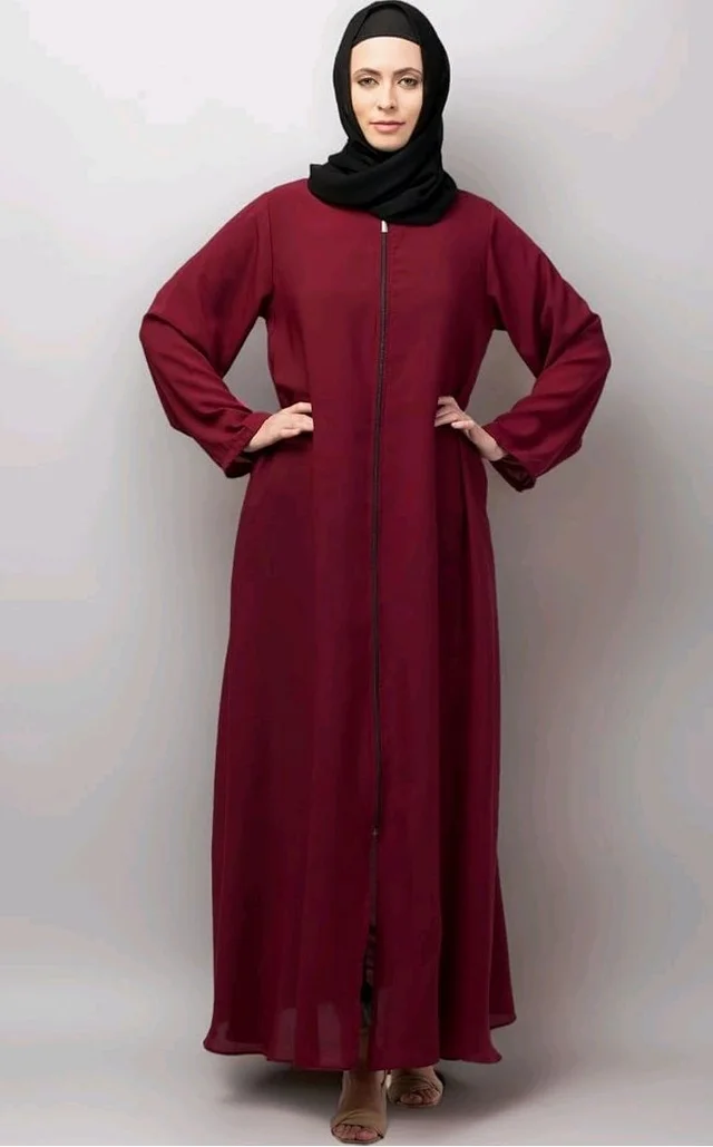 Mallika Women Modest Wear Nida Matt Front Open Zipper Abaya Burkha for Everyday use
- 2XL, Maroon