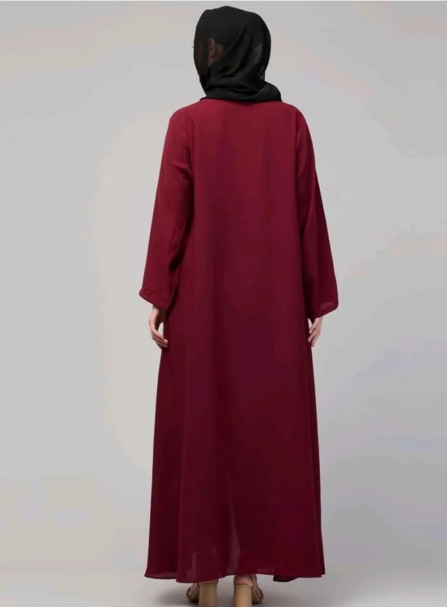 Mallika Women Modest Wear Nida Matt Front Open Zipper Abaya Burkha for Everyday use
- 2XL, Maroon