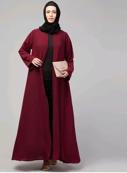 Mallika Women Modest Wear Nida Matt Front Open Zipper Abaya Burkha for Everyday use
- 2XL, Maroon