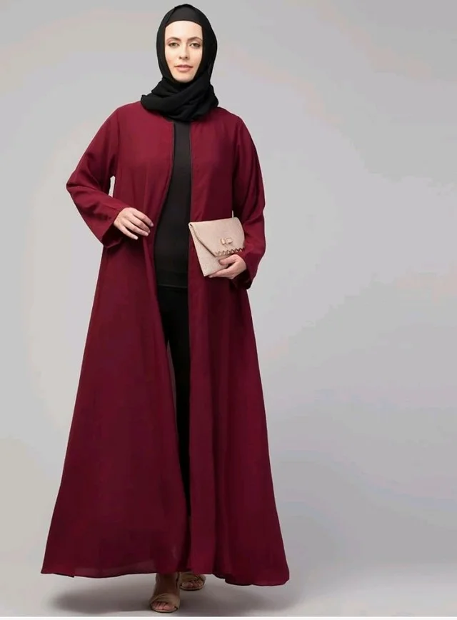 Mallika Women Modest Wear Nida Matt Front Open Zipper Abaya Burkha for Everyday use
- 2XL, Maroon