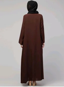 Mallika Women Modest Wear Nida Matt Front Open Zipper Abaya Burkha for Everyday use
- L, Brown