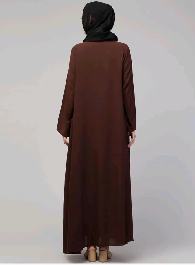 Mallika Women Modest Wear Nida Matt Front Open Zipper Abaya Burkha for Everyday use
- L, Brown