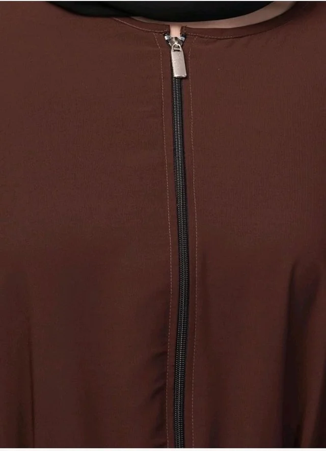 Mallika Women Modest Wear Nida Matt Front Open Zipper Abaya Burkha for Everyday use
- L, Brown
