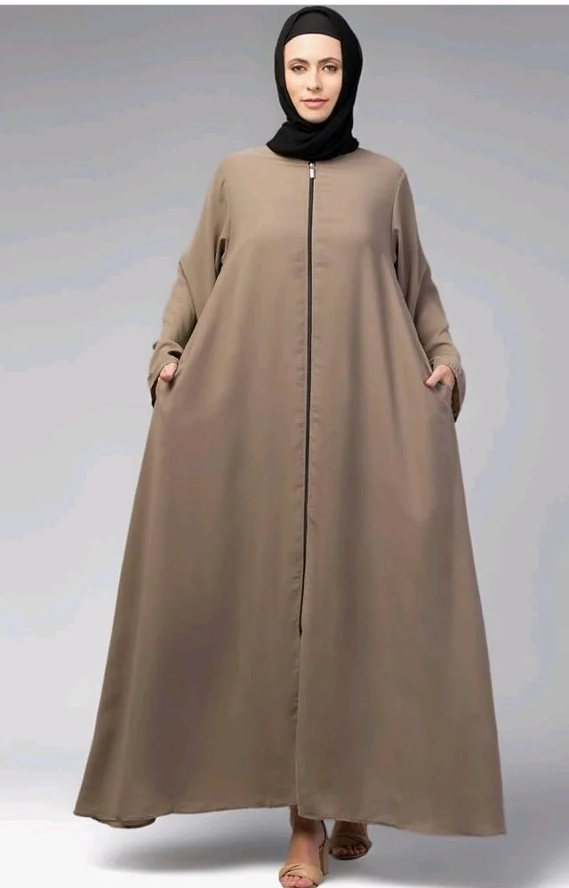 Mallika Women Modest Wear Nida Matt Front Open Zipper Abaya Burkha for Everyday use
- 2XL, Khaki